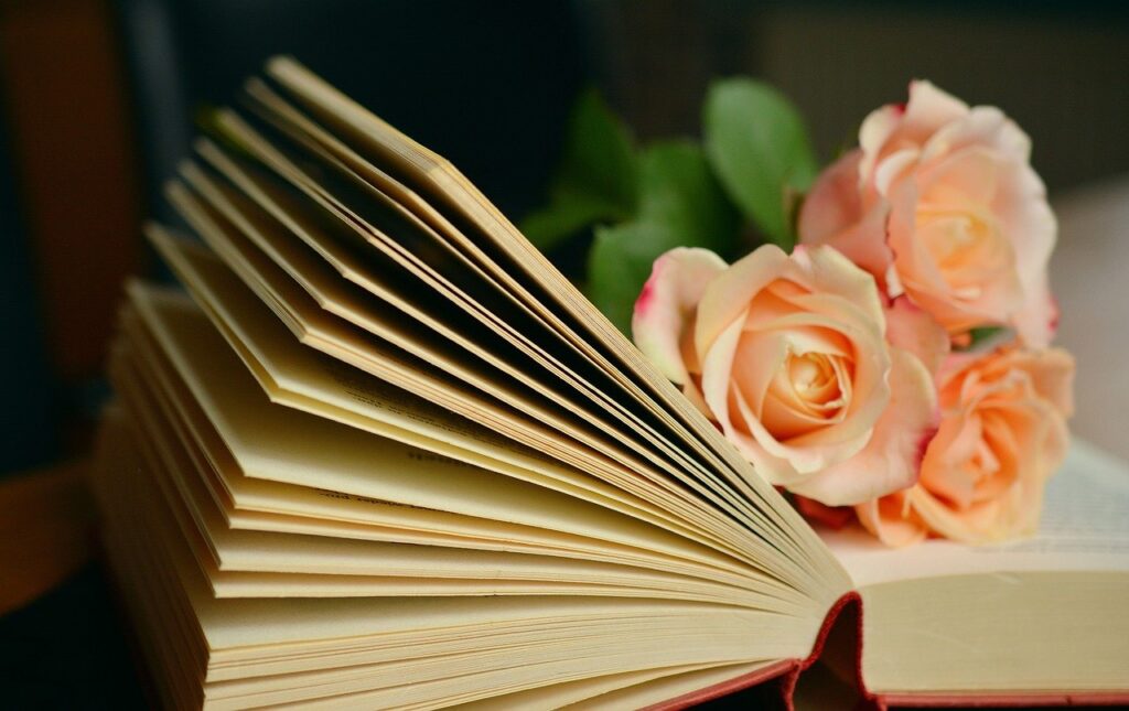 Róże leżą na książce - 8 maja - Dzień Bibliotek i Bibliotekarza