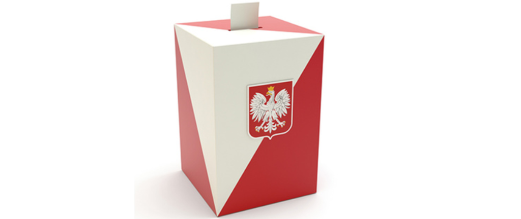 biało czerwona urna wyborcza, z orłem w koronie