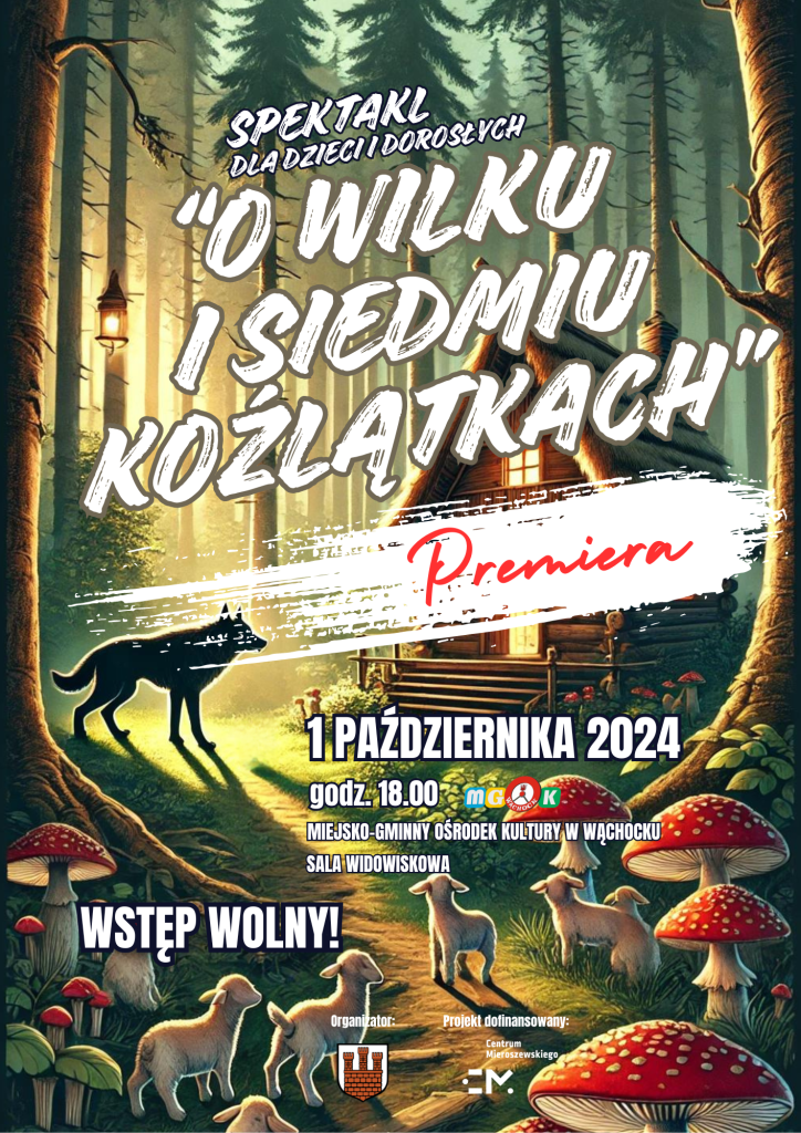 plakat do spektaklu o wilku i siedmiu koźlątkach