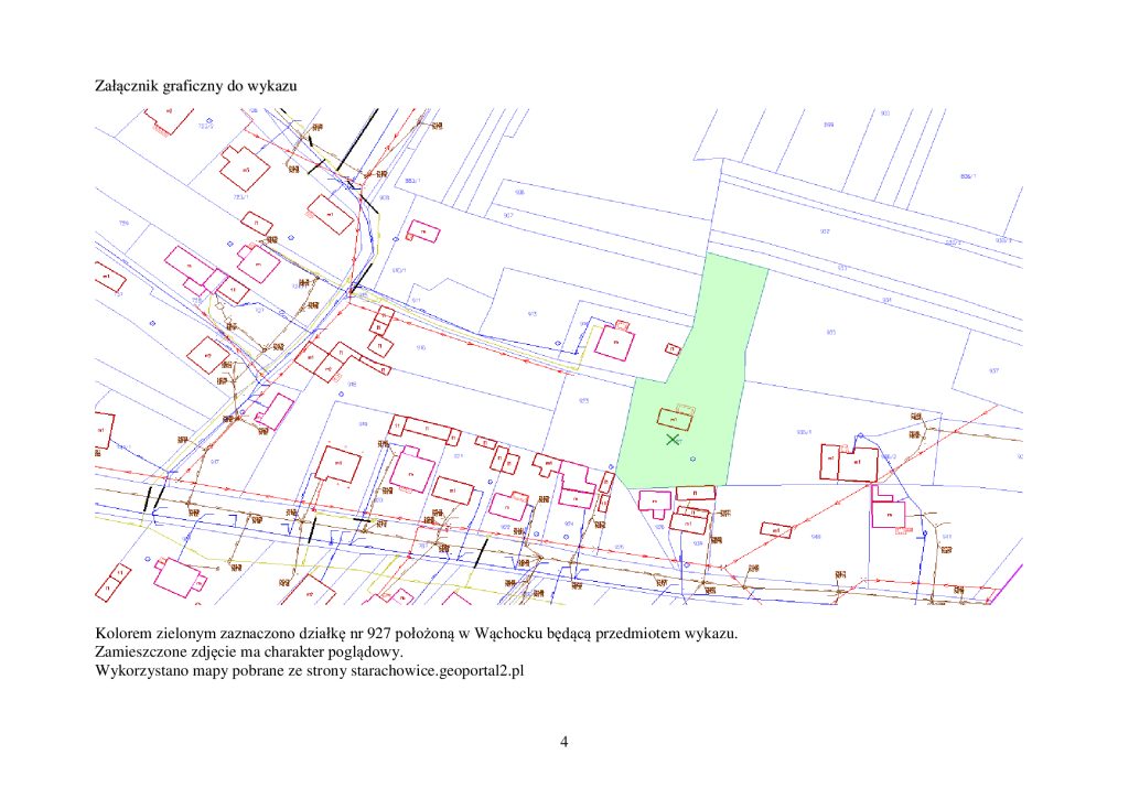 mapka z zaznaczeniem wskazanej działki do sprzedaży