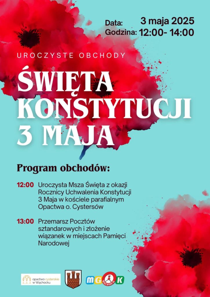 plakat z informacjami o maja - msza i złożenie wiązanek