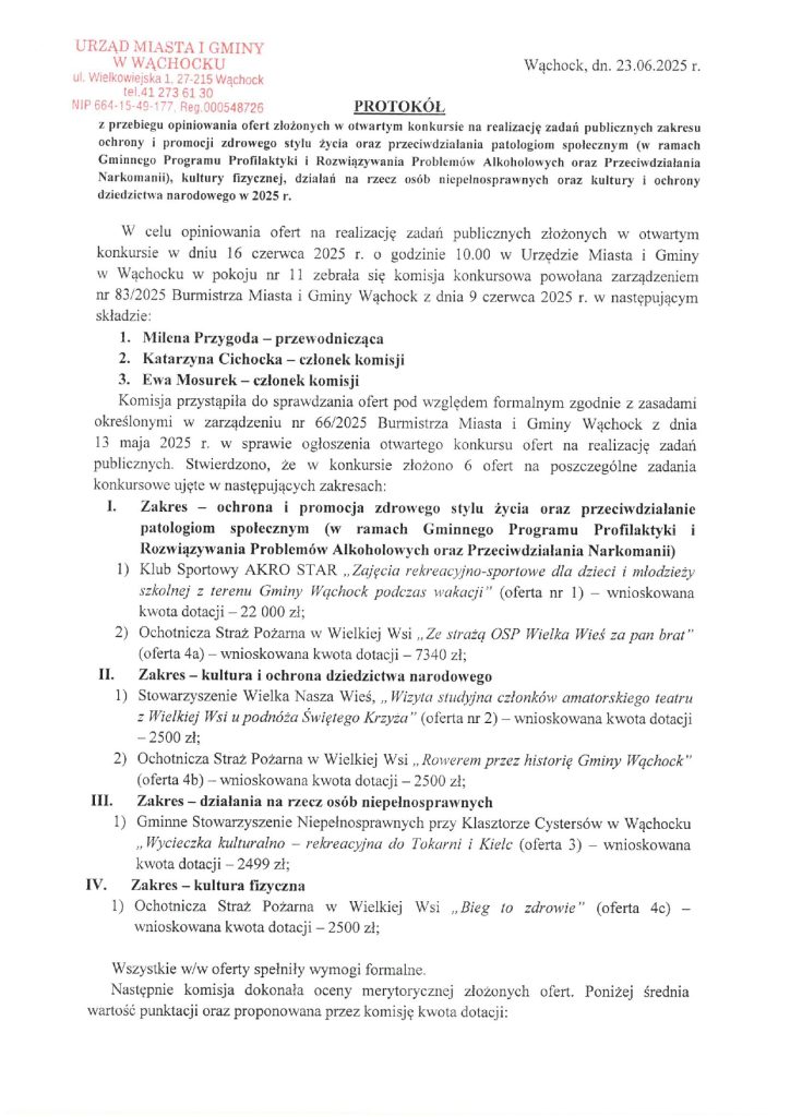 Zdjęcie pierwszej strony protokołu