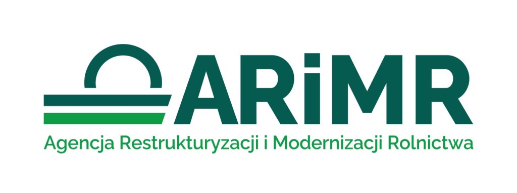 Logo ARiMR (Agencji Restrukturyzacji i Modernizacji Rolnictwa) ze stylizowanym słońcem i zielonymi liniami, symbolizującymi wsparcie dla rolnictwa.