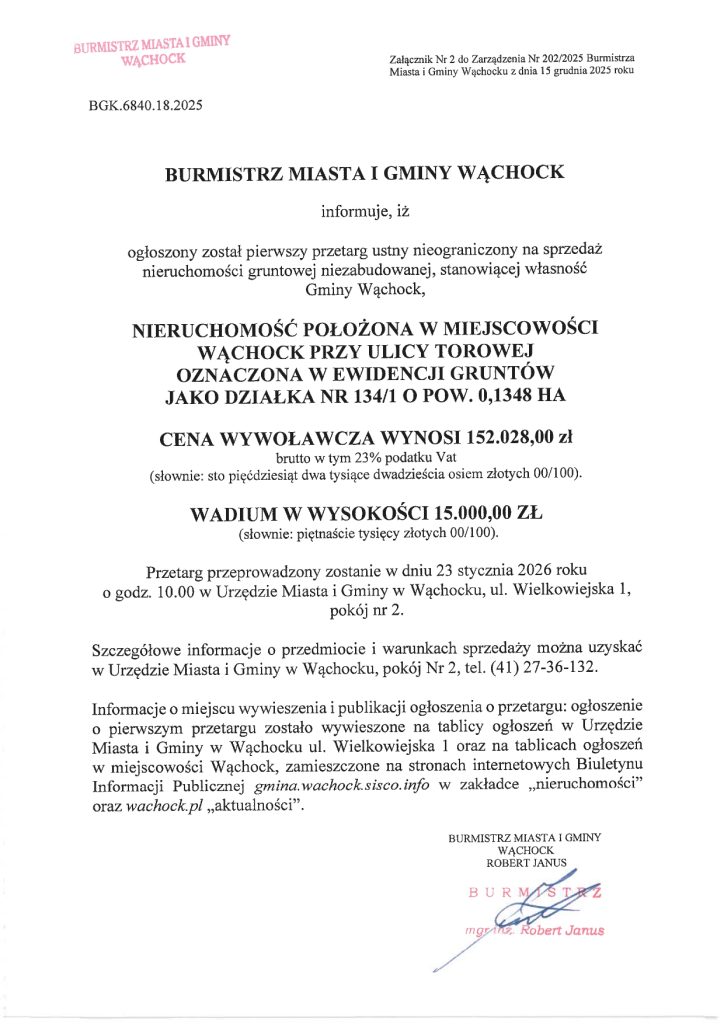 treść informacji burmistrza