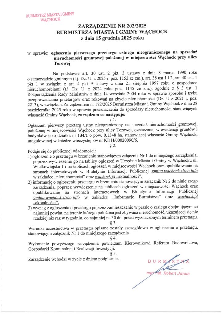 treść zarządzenia