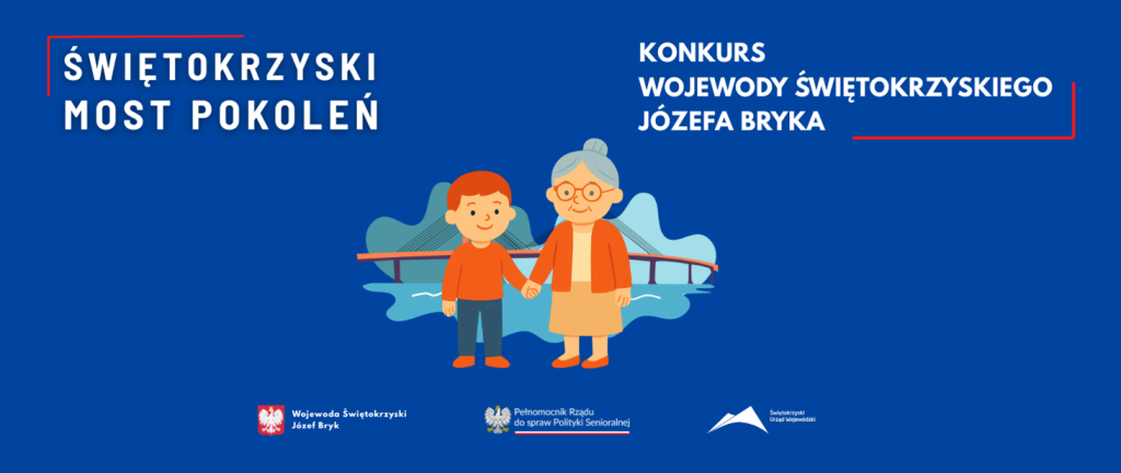 Grafika na ciemnoniebieskim tle promuje konkurs pod hasłem Świętokrzyski Most Pokoleń, nad którym patronat objął Wojewoda Świętokrzyski Józef Bryk. W górnej części obrazka znajdują się napisy ujęte w czerwone ramki, a w samym centrum widać kolorową ilustrację przedstawiającą starszą panią i chłopca, którzy trzymają się za ręce i uśmiechają. Za nimi narysowano biały zarys mostu na tle błękitnej plamy symbolizującej wodę. Na samym dole grafiki umieszczono logotypy Wojewody Świętokrzyskiego, Pełnomocnika Rządu do spraw Polityki Senioralnej oraz Świętokrzyskiego Urzędu Wojewódzkiego. Całość ma przyjazny i międzypokoleniowy charakter.